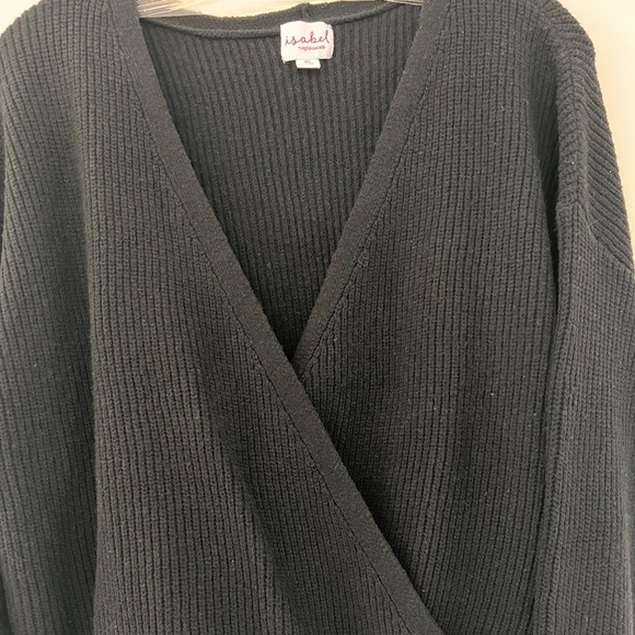 Isabel Maternity Black Ribbed Wrap front Sweater Cozy Stylish Baby Bump Sz. XL - Picture 3 of 8